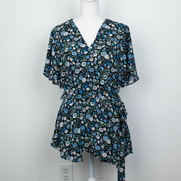 LOFT Tops - Loft Plus Womens Floral Wrap Blouse Size 16 Short Sleeve Cottagecore Dainty Boho